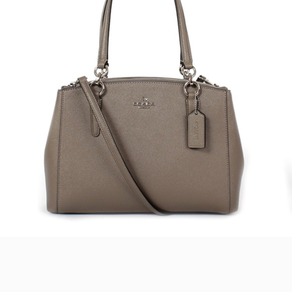 Coach Christie Carryall Crossgrain Leather Satchel Taupe Stone Shoulder Bag